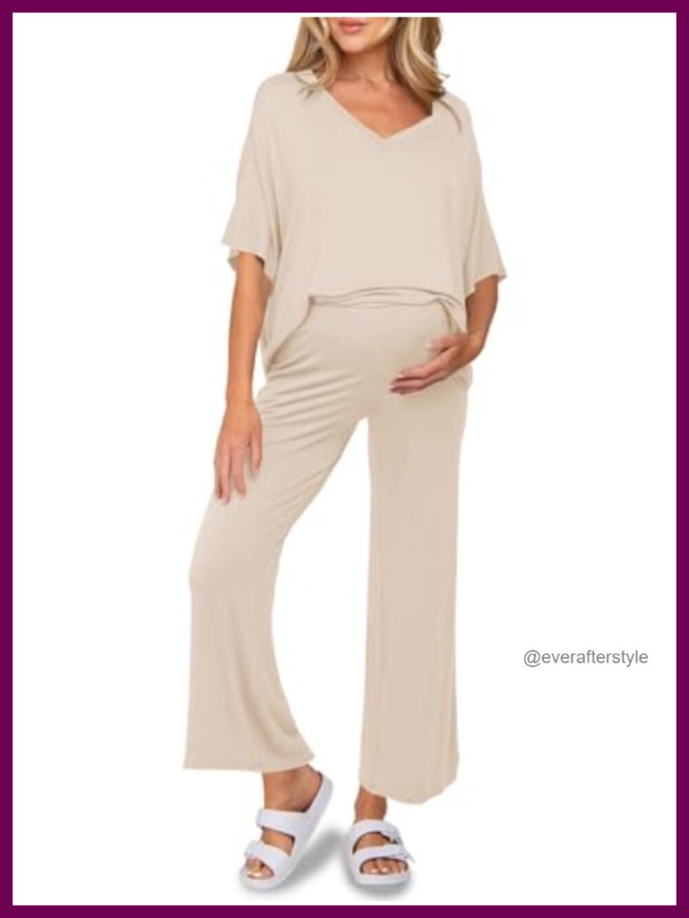 Maternity Pajamas 2 Piece Lounge Set Short Sleeve V Neck Tee Cropped Pants